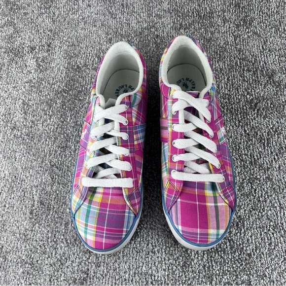 Ralph Lauren Polo Brisbane Pink Plaid Casual Fashion Sneakers Womens Size 10B - Picture 2 of 9